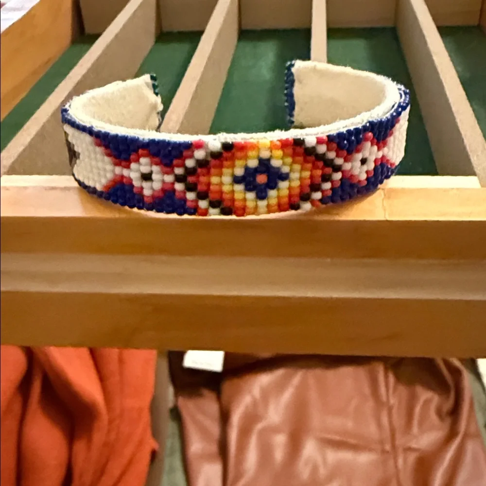 Beaded Multicolor Eye Pattern Cuff Bracelet - Women Accessories